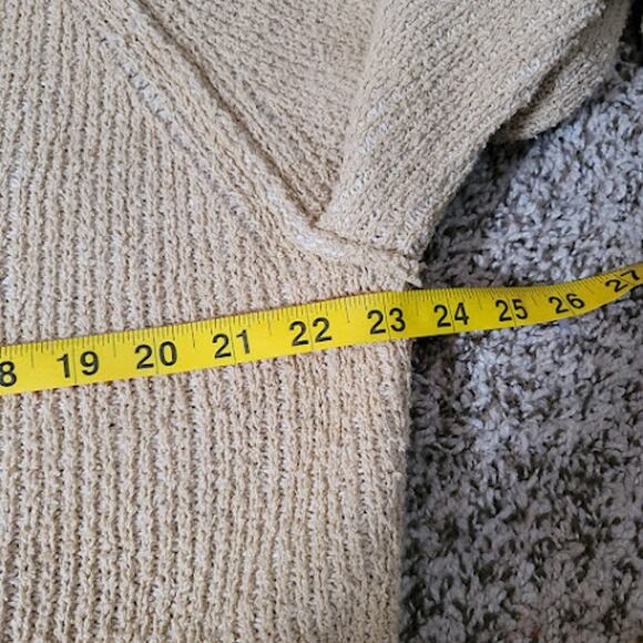 Free People- Camel Cotton V Neck Cropped Sweater- Size Large - Picture 9 of 11